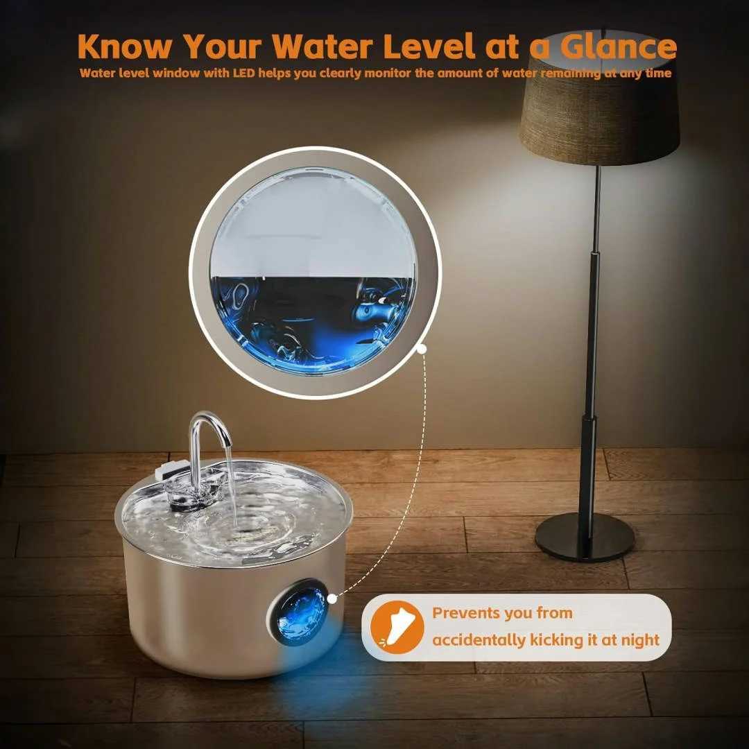 Stainless Steel Cat Water Fountain 108oz Pet Fountain Dispenser Automatic for Inside Dog Cats Drinking Replaceable filters M251204