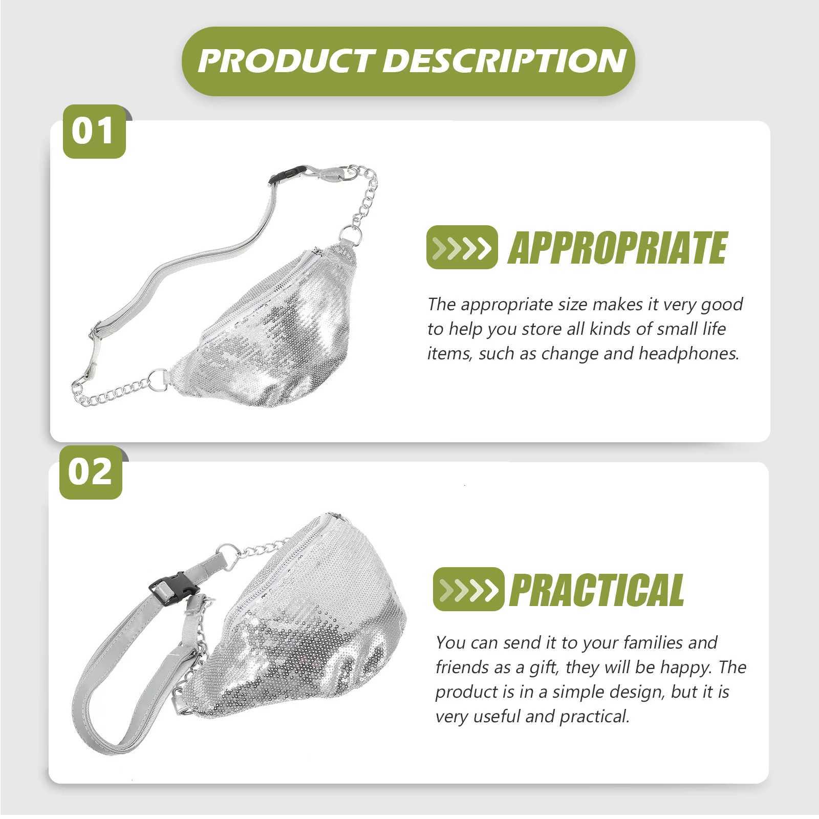 Sequins Fanny Pack Chic Waterproof Waist Bag for Hiking Swimming Shopping Fashion Chest Carry All Essentials SilverT251204