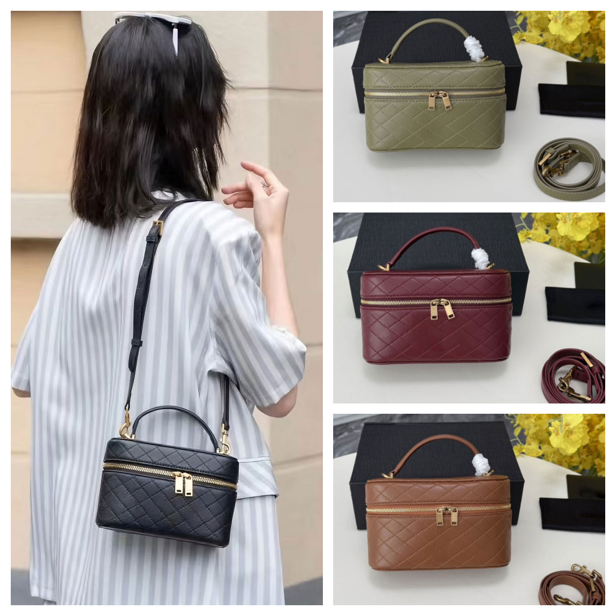 Designer Mini Makeup Bag Women's Square Crossbody Bag Handbag Luxury Quilted Leather Small Square Bag Korean Style Shoulder Bag Cosmetic Case With Box