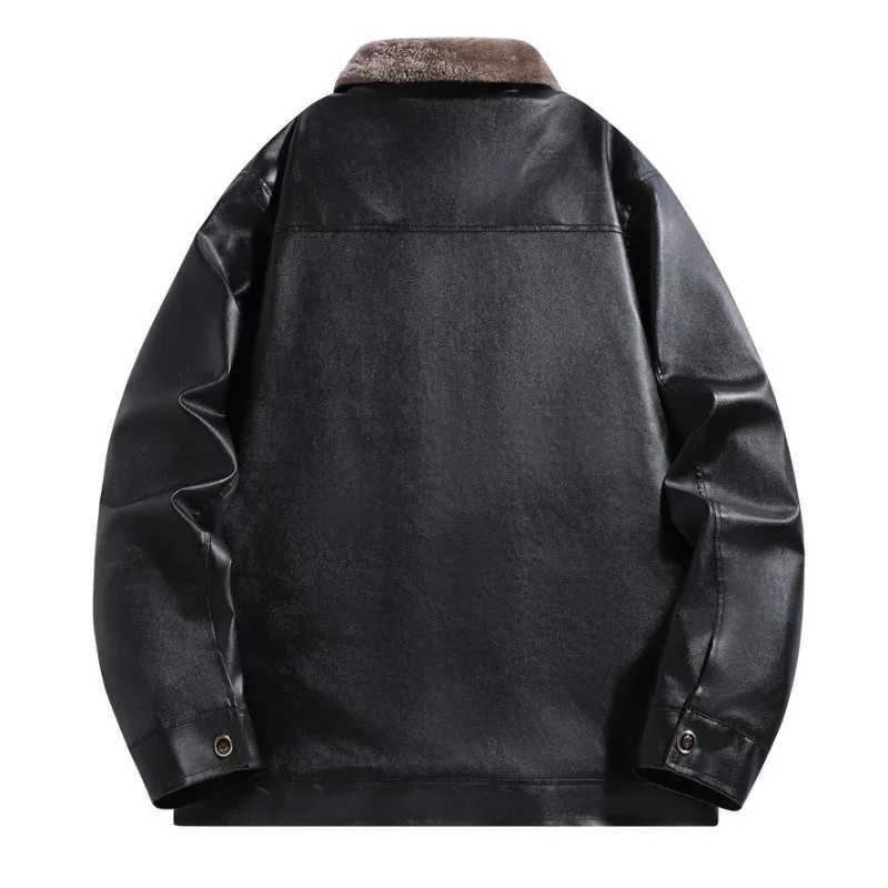 2025 New Mens Faux Leather Jacket Thick Fleece Lined Winter Coat Modern Stylish Square Collar OuterwearT251204