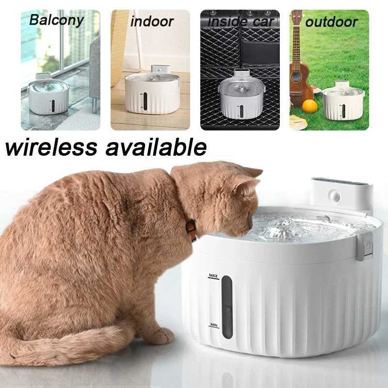 Wireless Available Cat Water Fountain Whit Sensor Filter Automatic Drinker Stainles Steel Pet Feeder USB cable/Battery Operated M251204