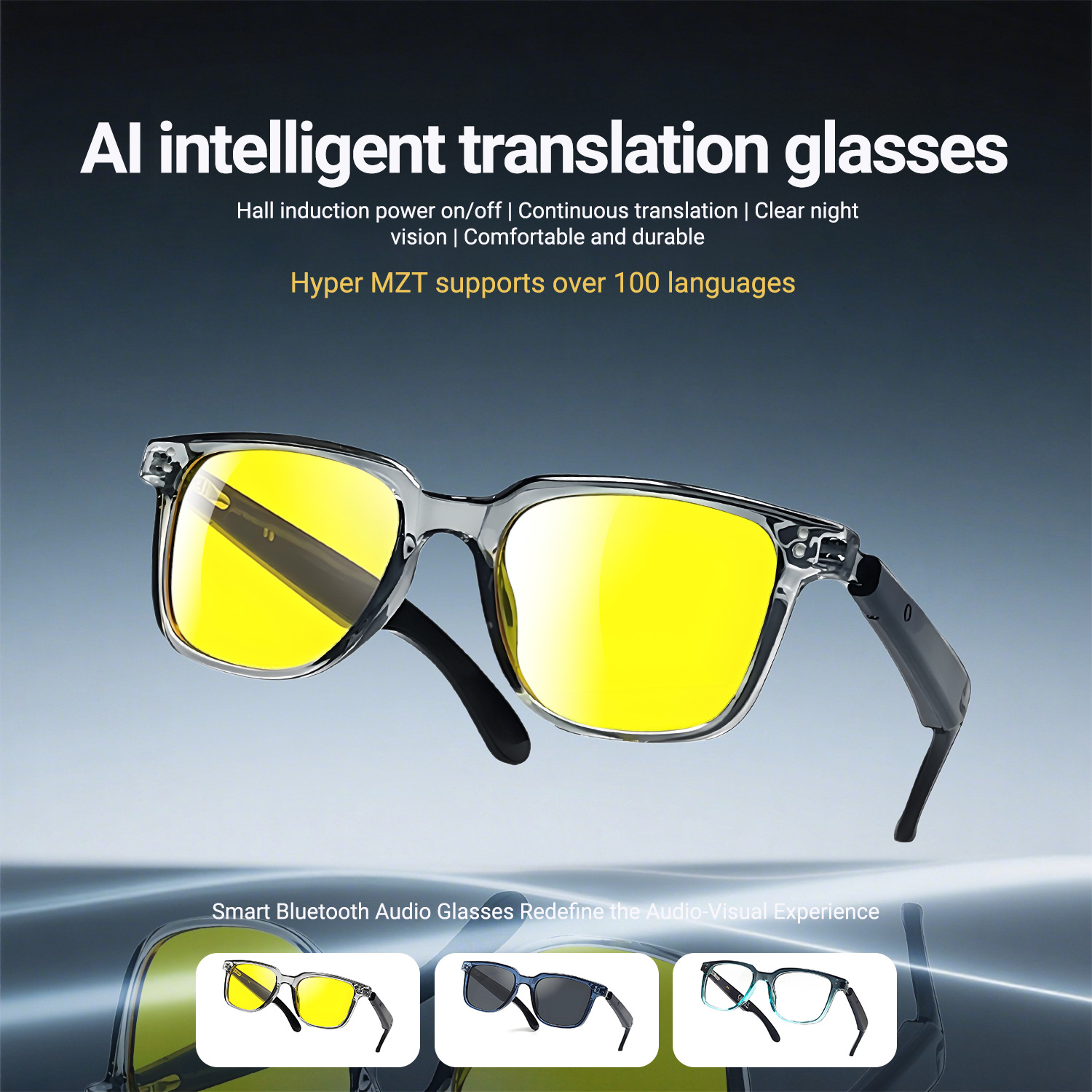 New Automatic Power-On Smart Bluetooth Translator Glasses with AI Voice Calling, Night Vision, Blue Light Protection, and Polarized Sunglasses