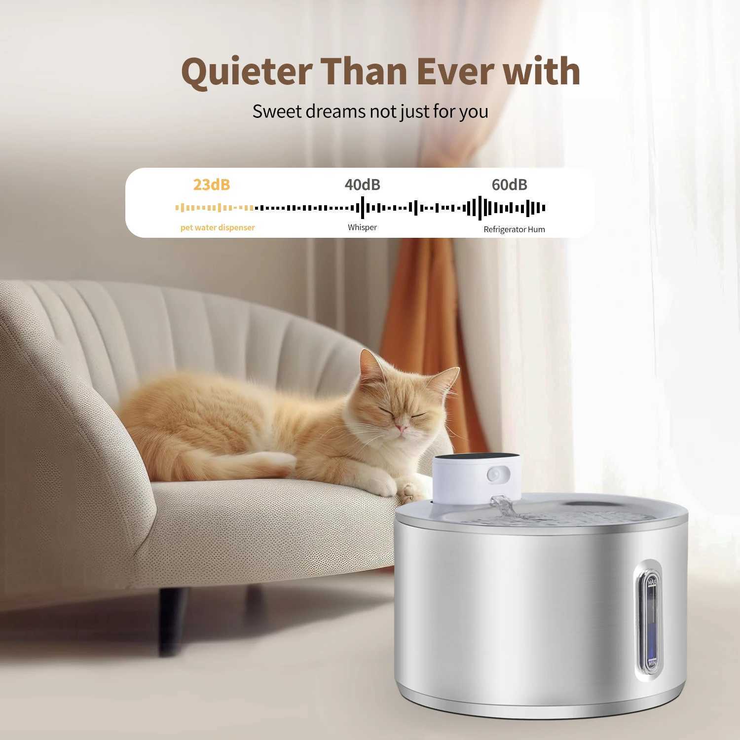 4L Wireless Cat Water Fountain Stainless Steel Auto Sensor Drinking Fountain For Cat Dog Drinker Pet Water Dispenser Accessories M251204