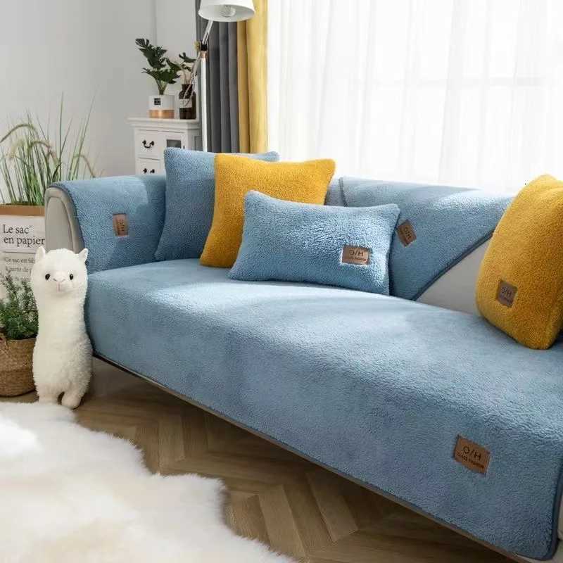 Lamb Wool Sofa Cover Plush Soft Warm Cushion Couch Protector Thicken Non-Slip Solid Color Slipcover for Living Room Decor Modern M251204 - view 7