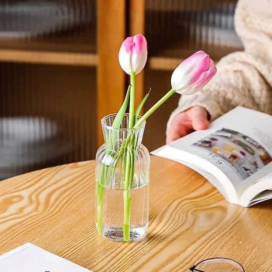Transparent Vases Hydroponic Plants Flower Arrangement Bottle Mini Retro Striped Vase He Ro Dinner Table Decor H251204