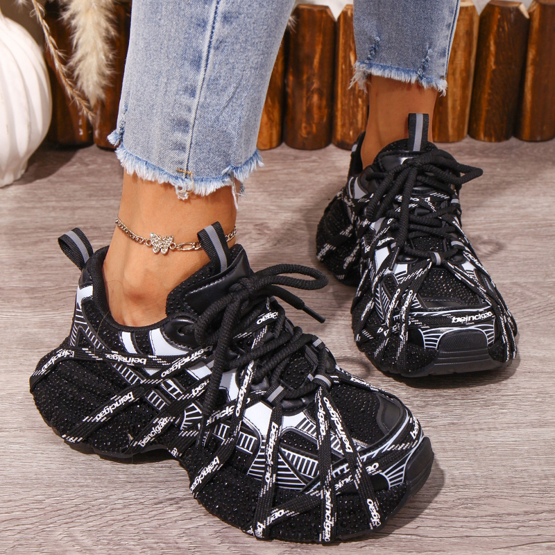 Women's Designer Shoes Luxury Platform Sneakers Top Quality Sneakers Women Skating Shoes Crystal Fashion Shiny Women's Casual Shoes Lace up 