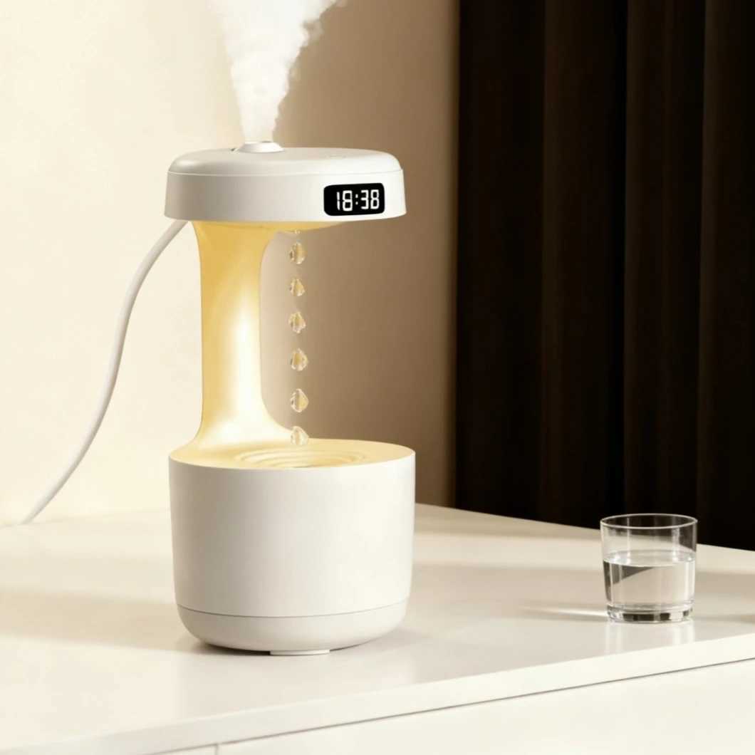 TOKA Anti-Gravity Air Humidifier with Rrse Water Drop Effect Smart Time Display and W Light Design C251204