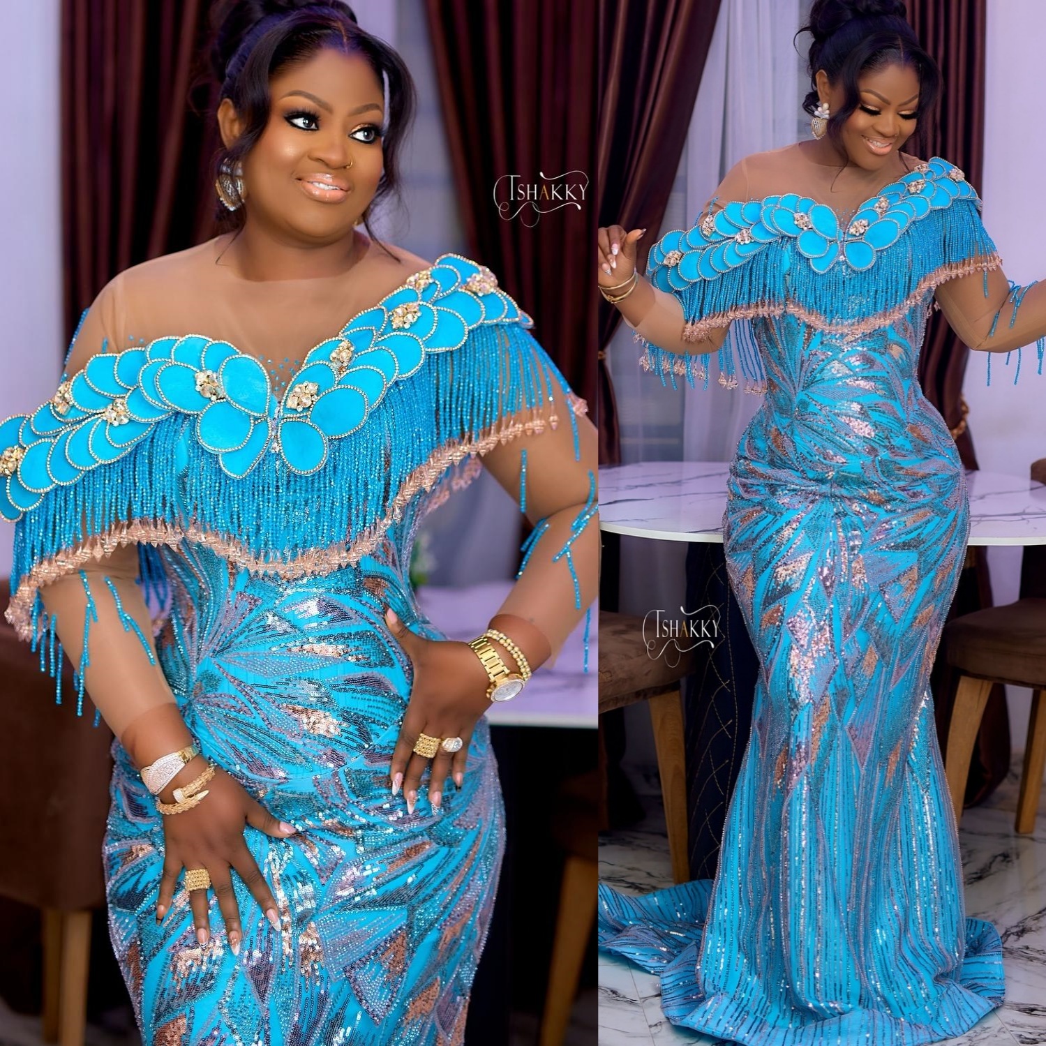 Aso Ebi Sky Blue Mermaid Prom Dresses 2026 Tassels Florals Crystals Evening Formal Party Second Birthday Engagement Gowns Plus Size Dress For Special 