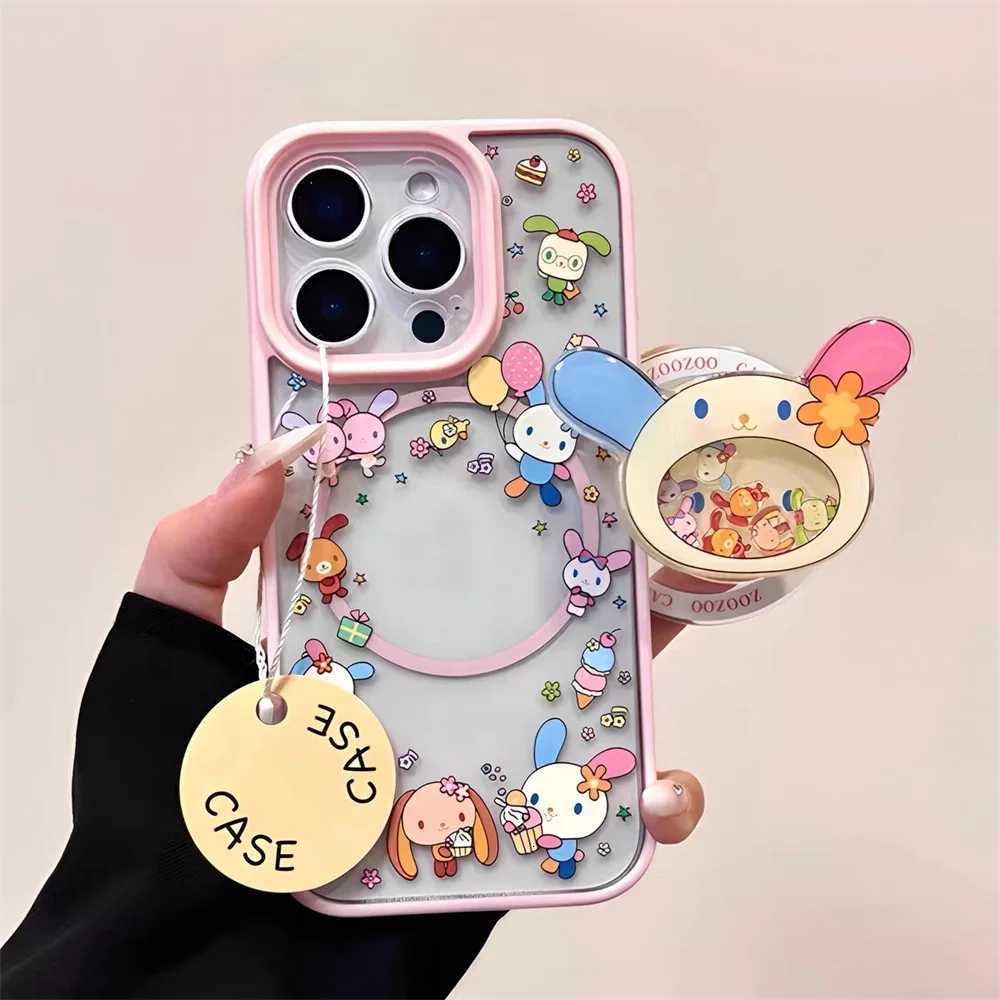 Cartoon cute flower rabbit magnetic stand phone case for iPhone 14 15 14 Pro 16 Pro Max 15pro Funda shake stand protective cover H251203