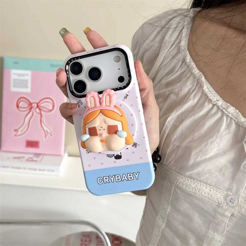 Cute Rabbit Crying Girl Magnetic Stand Phone Case For iPhone 16 Pro 17 Pro Max 14 15 Fundas Protective Cover For Cases H251203
