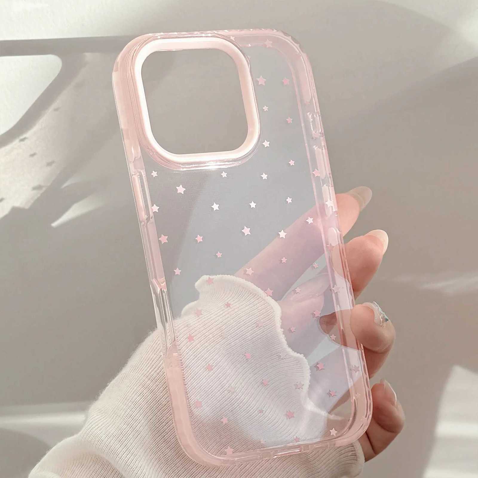 Korean Style Fl Sn Stars Transparent Magnetic Wireless Charging Phone Cover Case for iPhone 17 16 15 14 13 12 Pro Max H251203