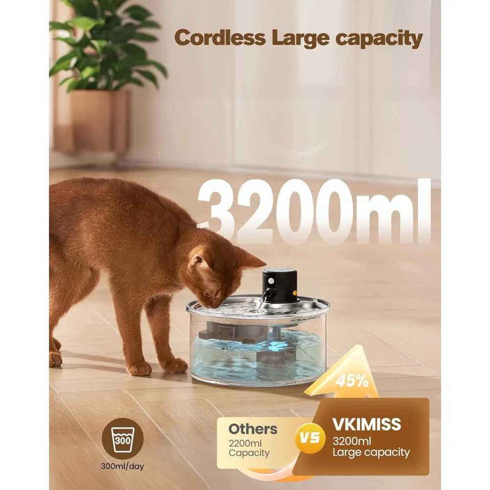 Wireless Cat Water Fountain Cordless Battery Operated Cat Fountain - 108oz/32L Automatic Pet Water Dispenser Rechargeable Drin M251204