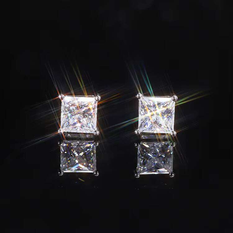 Starlight Pass Diamond Tester 925 Sterling Silver Princess Cut Square Men's VVS Silicon Stone Stud Earrings