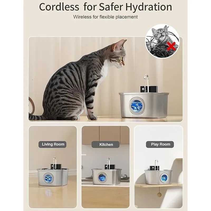 32L Stainless Steel Pet Water Fountain with Water Level Window 4000mAh Wireless Smart Cat Dog Automatic Drinking Fountain M251204