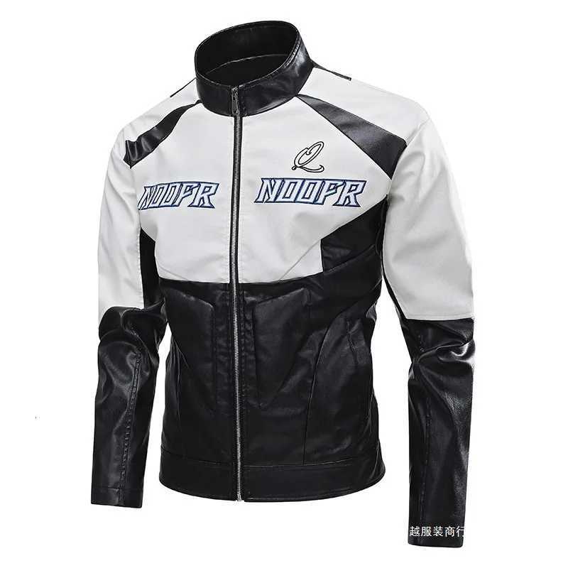 Autumn Man Leather Jacket Motorcycle Punk Contrast Color Patchwork Men Coat Windproof Stand Collar Long Sleeve Male OuterwearT251204