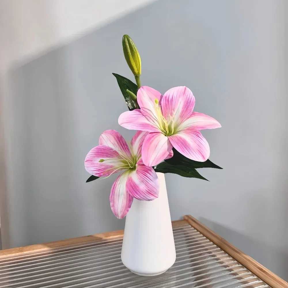 Lily Artificial Flowers Fake Real Touch Lilies 3 s Buds Faux Flora for Indoor He Decor Outdoor Party Easter Lily Flower H251204