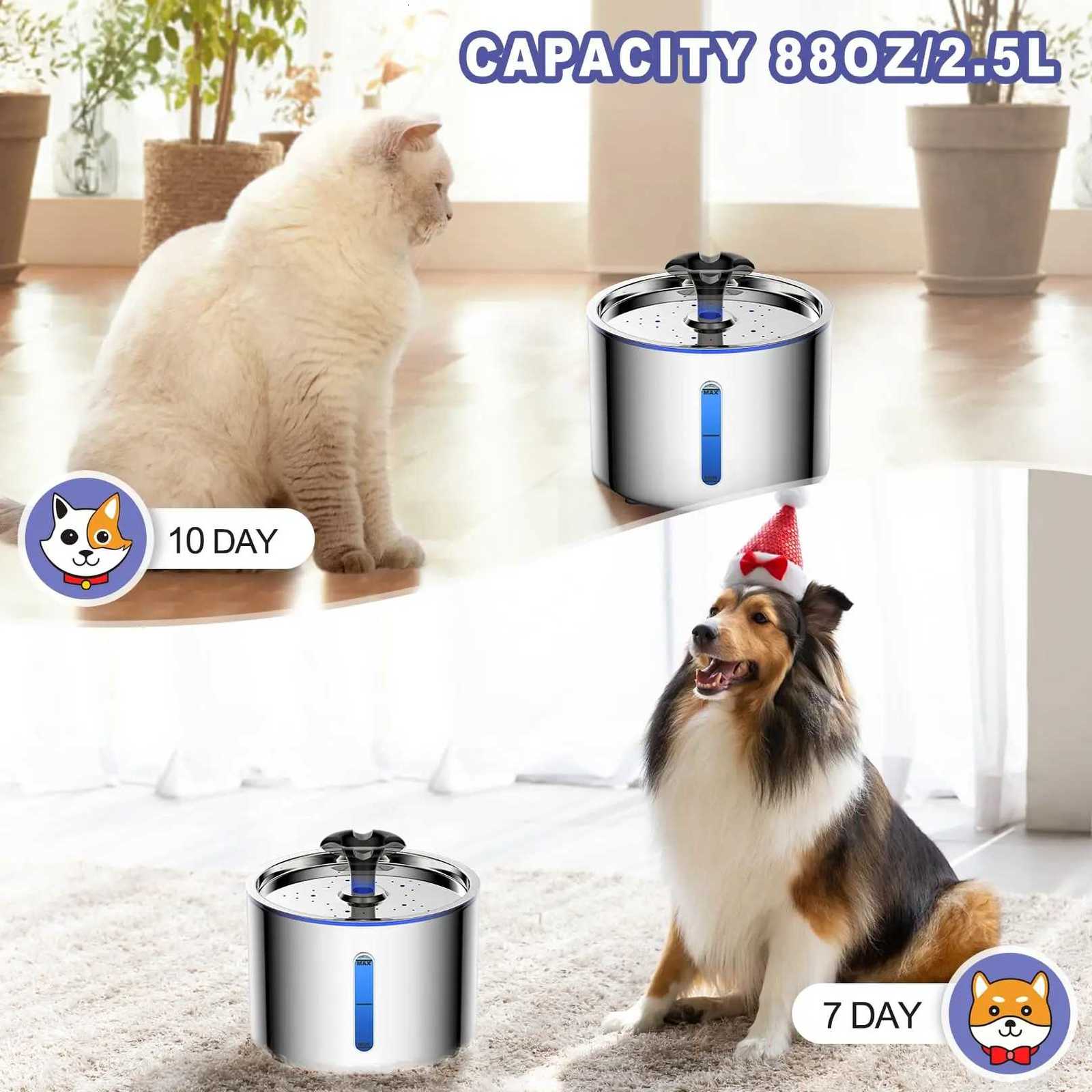 25L Stainless Steel Automatic Cat Water Fountain Auto Power-off Fountain With LED Light Non-slip Mat Dog Water Dispenser M251204