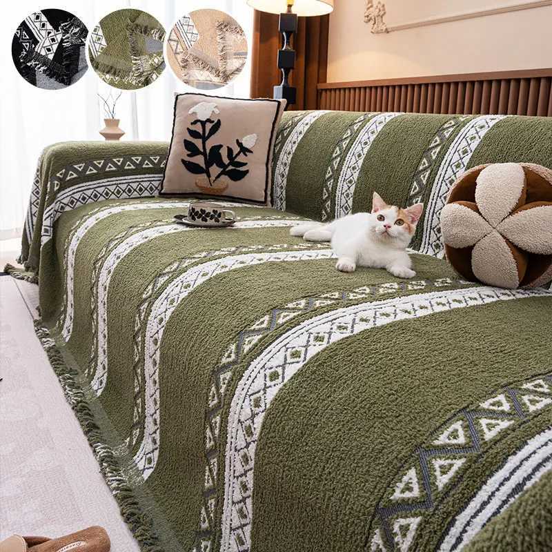 1PC-Four season universal sofa cushion fixed anti slip retro straight row high-end cushion sofa towel M251204 - view 4