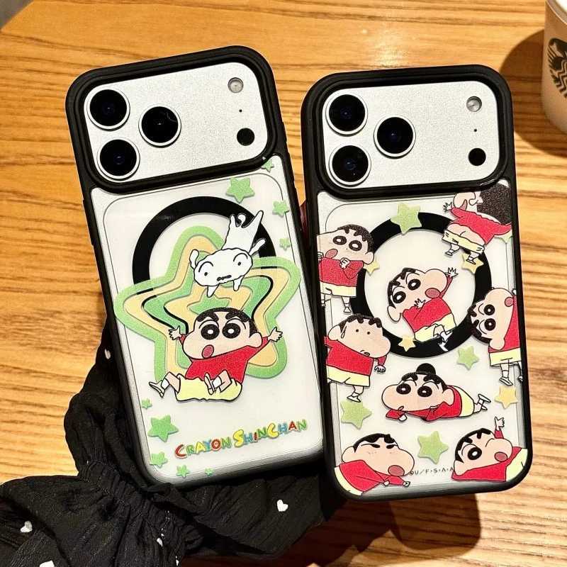 Cartoon Cute Crayon Shin-chan Star Wireless Charge Case For iPhone 12 13 14 15 16 17 Pro Max Shin-chan Magnetic Holder H251203