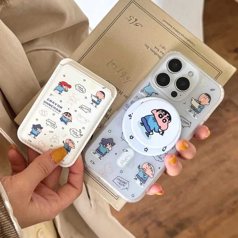 Cute cartoon Crayon Shin-chan Wallet Wireless Charg Phone Case For iPhone 17 13 14 15 16Pro Max Shin-chan Magnetic Stan H251203