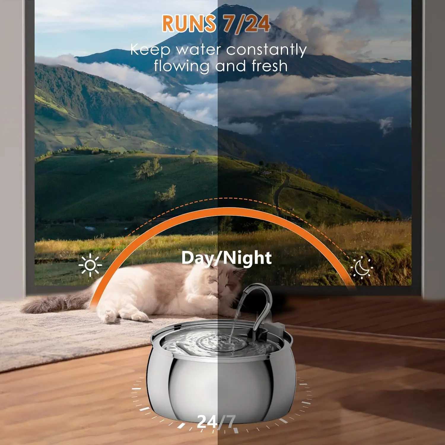 4L Ultra-Quiet Stainless Steel Cat Water Fountain Automatic Drink Filter Pet Drinking Dispenser Drinker For Cats Water Filter M251204