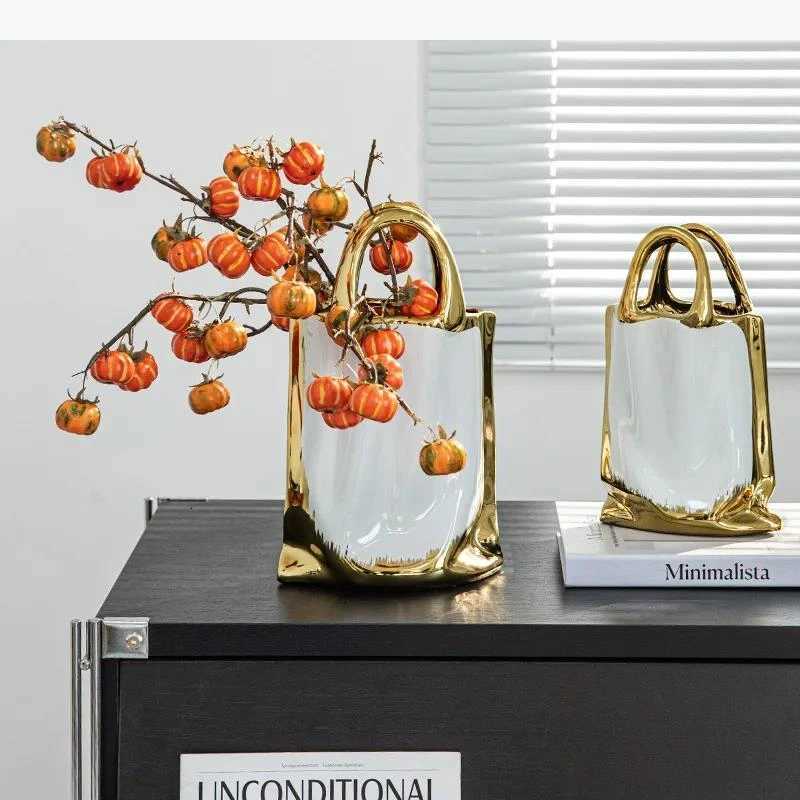 Handbag Shape Vase Ceramic Plant Pot Table Decoration Flower Arrangement Flowers Vases Ro Aesthetic Decor H251204