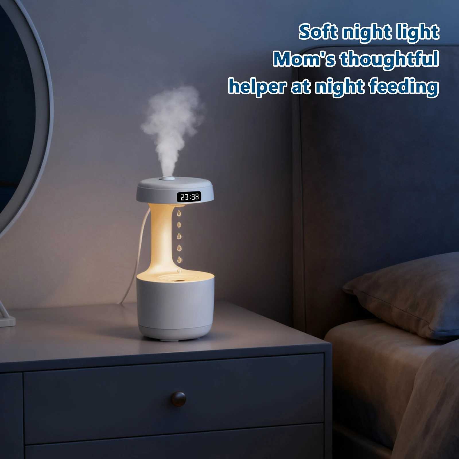 TOKA Anti-Gravity Air Humidifier with Rrse Water Drop Effect Smart Time Display and W Light Design C251204