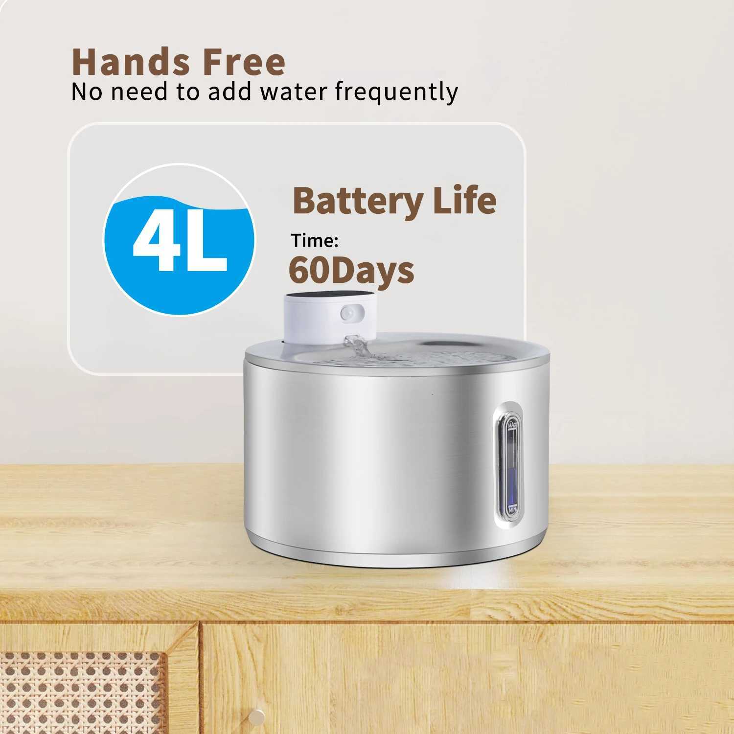 4L Wireless Cat Water Fountain Stainless Steel Auto Sensor Drinking Fountain For Cat Dog Drinker Pet Water Dispenser Accessories M251204