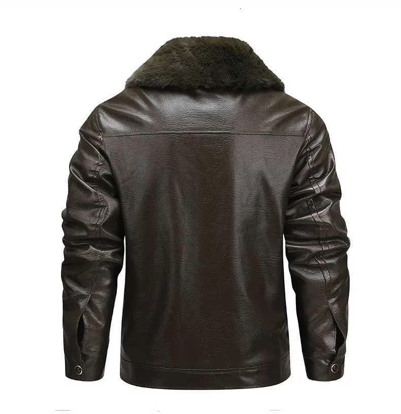 2025Plush Thickened Faux Leather Jacket Mens Fur Collar Jacket Windproof Waterproof Business Jacket Winter motorcycle jacketT251204