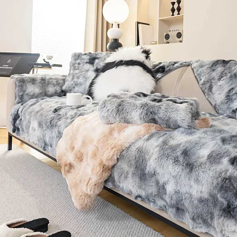New Gradient Colour Plush Sofa Cushion Thickened Non-Slip Winter Sofa Cover Living Room Sofa Mat Decorative Dust Backrest Towel M251204 - view 3