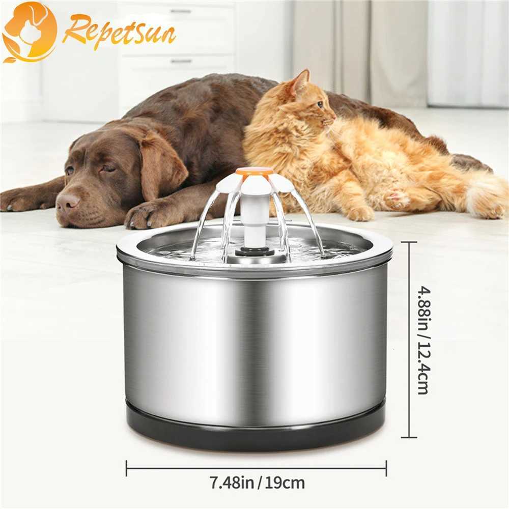 2L Automatic Drinking Fountain With Fountain Filter Drink Fountain Pet Stainless Steel Drinking Fountain Cat Dog Water Supplies M251204