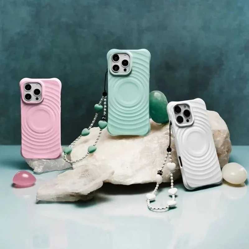 Cyan Ripple Silicone Magnetic Phone Case Cover for iPhone 13 14 15 16 17 Pro Max Case H251203