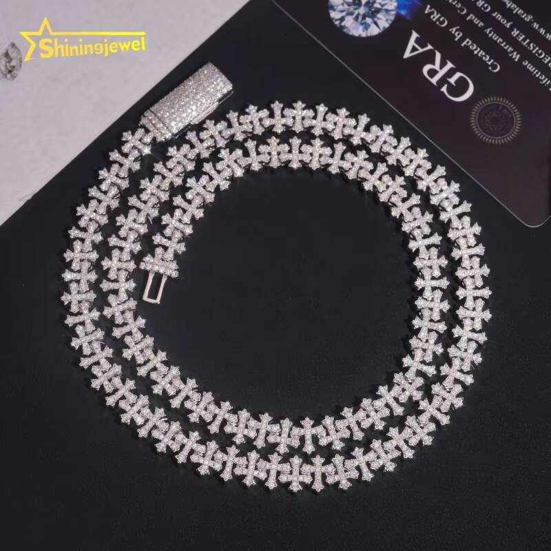 Wholesale Price Fine Jewelry Fashion Hot Selling 925 Sterling Silver Hip Hop 8mm Iced Out Infinity Cross Necklaces Bracelet