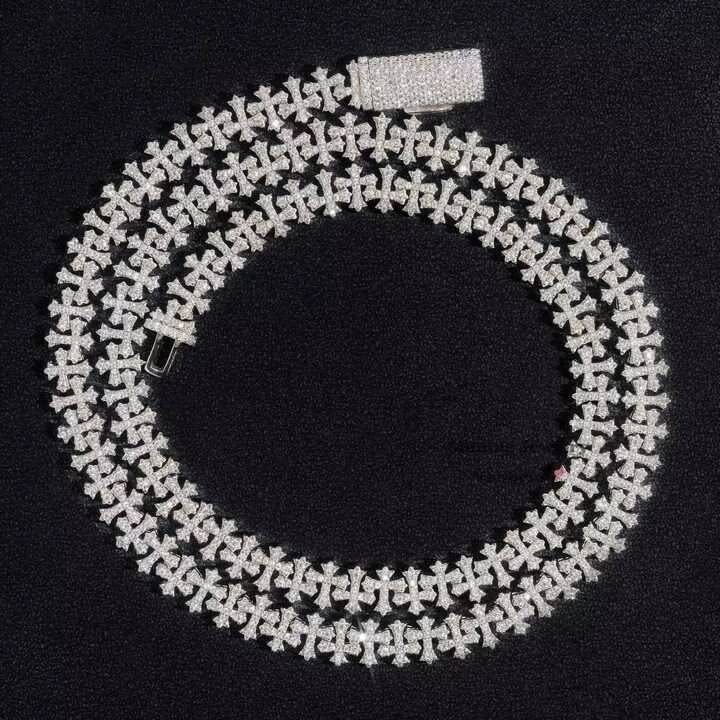 925 Silver Custom Moissanite Cuban Chain Hip Hop Jewelry Iced Out VVS Diamond 14mm Cross Mens Luxury Cuban Link Necklace