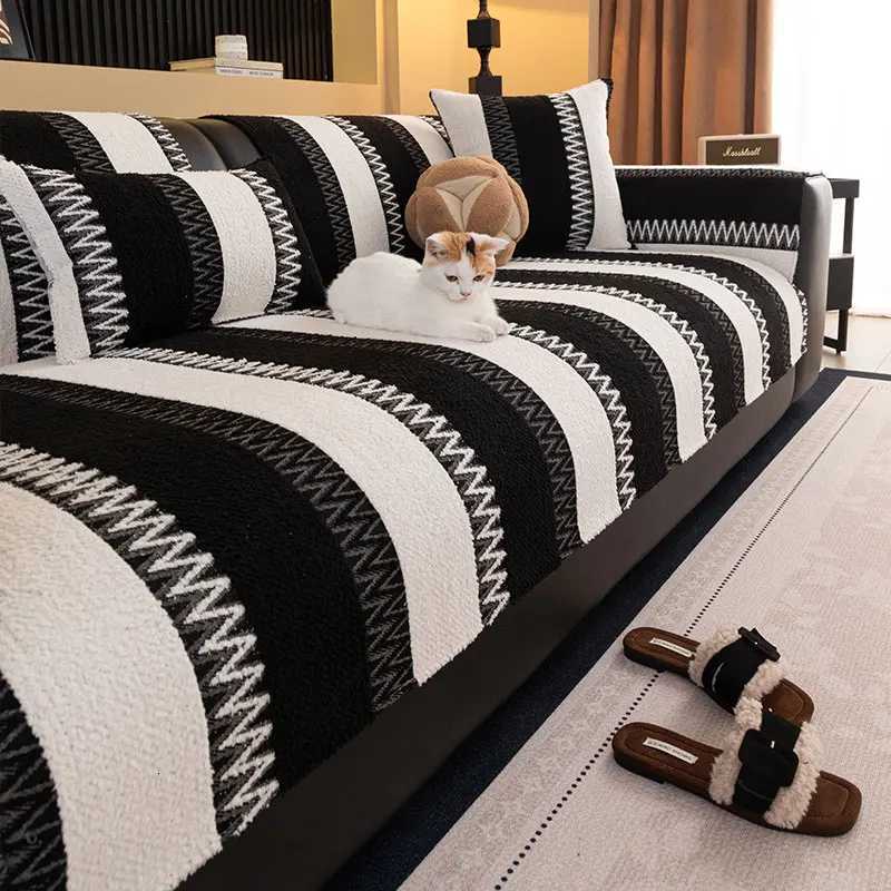 1PC-Solid color sofa cushion high-end plush sofa cushion integrated anti slip sofa cushion M251204 - view 3