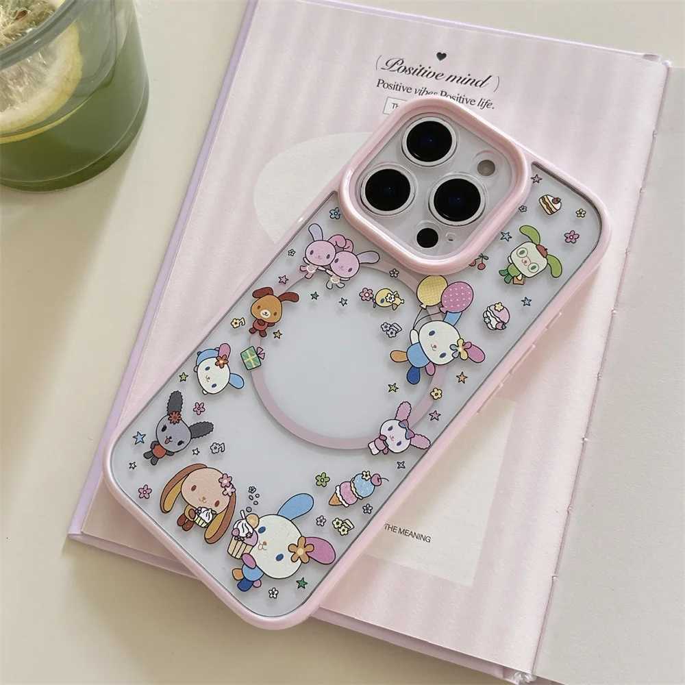 Cartoon cute flower rabbit magnetic stand phone case for iPhone 14 15 14 Pro 16 Pro Max 15pro Funda shake stand protective cover H251203
