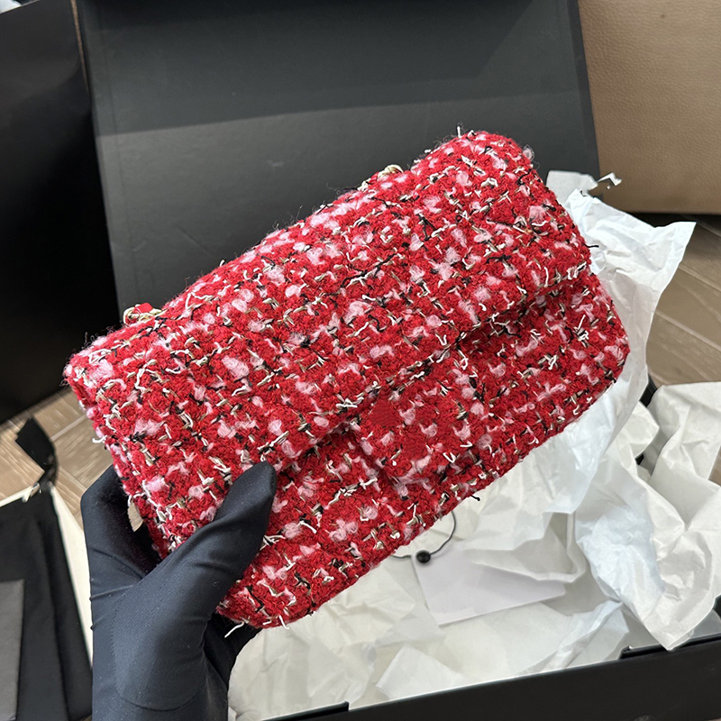 9 Colors Womens Wool Tweed Classic Mini CF Square Quilted Shoulder Bags Handbags Silver/Gold Metal Hardware Shoulder Purse Sac Designer Cosmetic Case Pocket 20cm