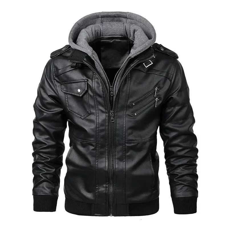 Streetwear Motorcycle Jackets Men PU Leather Biker Jacket Hooded Zipper Coats Brand Clothing EU Size Spring Autumn Mens JacketT251204