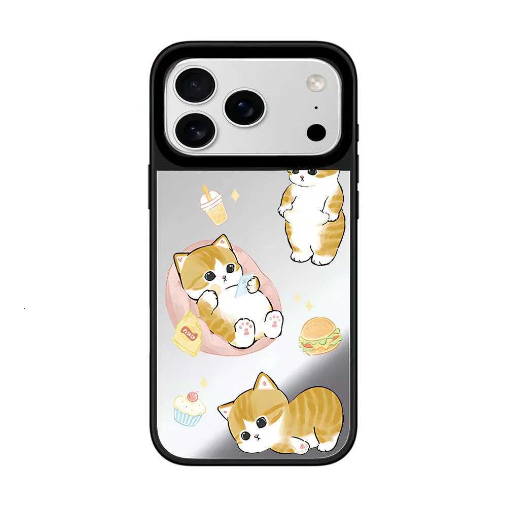 Lovely Cat Mirror Surface Black Border Magnetic Phone Case Cover for IPhone 12 13 14 15 16 17 Pro Max Case H251203