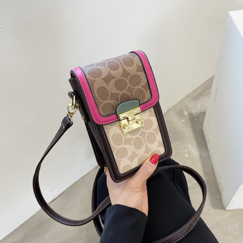 Luxury designer mobile phone bag, female tide temperament printed crossbody printed shoulder bag, vertical small square bag wallet