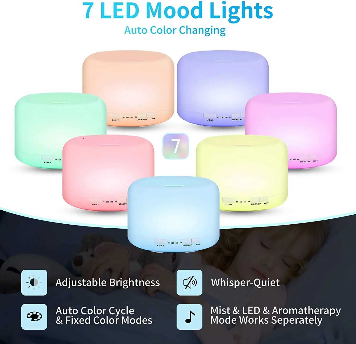 trasonic Cool Mist Humidifier Ara Essential Oil Diffuser 7 Color Night Light with Music Speaker Auto Shut Off C251204