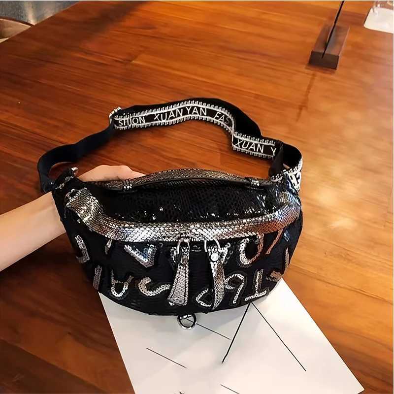 Compact and versatile popular sequined waist bag casual outdoor sports street crossbody chest bag trendyT251204