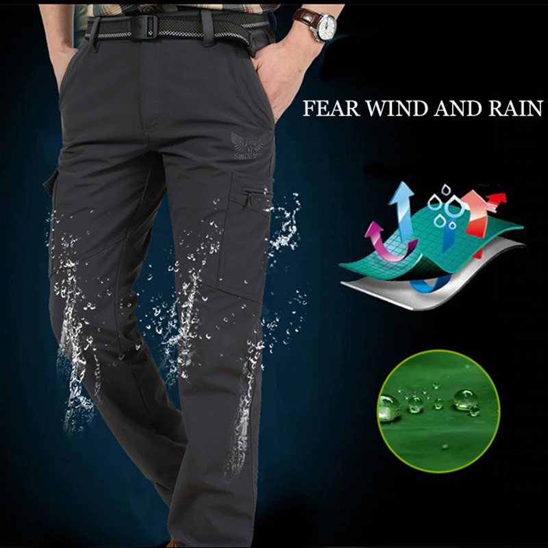 Outdoor Work Tactical Pants Men Winter Casual Cargo Trousers Waterproof Fleece-lined Pant Elastic Hiking Traveling Workwear 251202