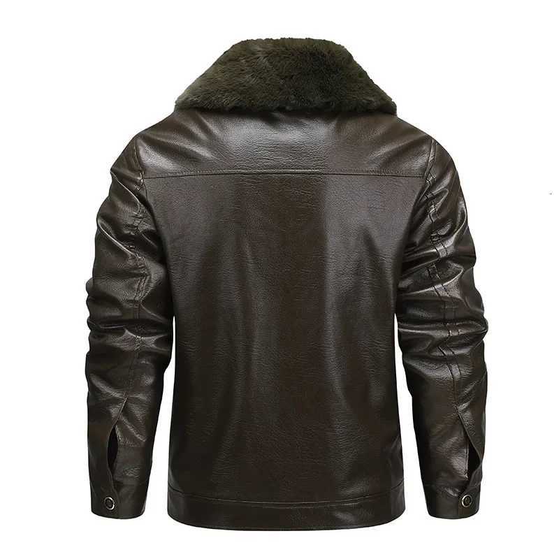 Thickened Fleece Warm Mens Leather Jacket Fur Collar Waterproof Windproof Coat Business Collar Winter OuterwearT251204