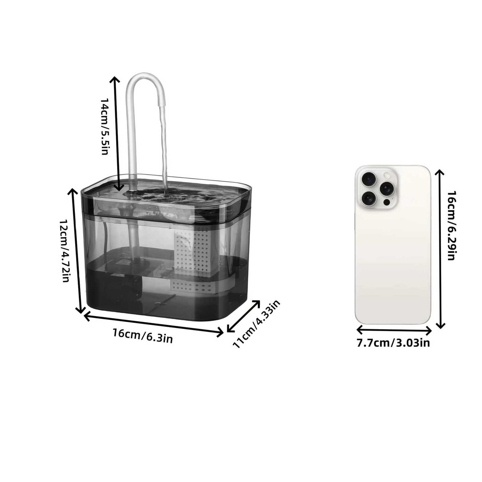 15L Cat Water Fountain with USB Auto Filter Recirculate Transparent Black Cat Drinker Automatic Pet Drinking Dispenser M251204