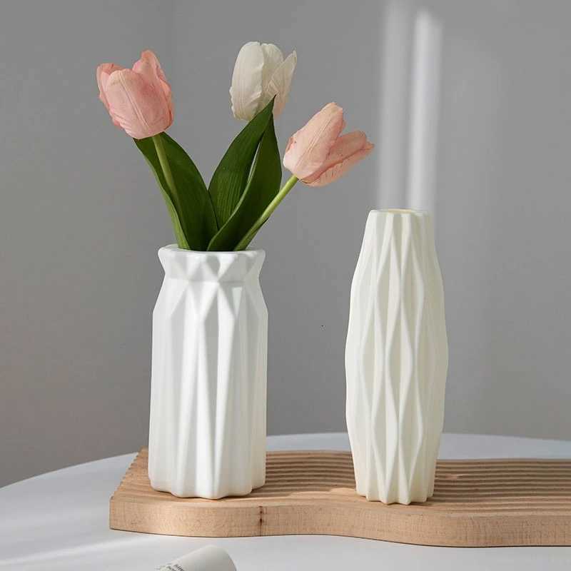 Modern Flower Vase Plastic Plants Pot White Imitation Ceramic Flower Vases Flower Arrangement He Living Ro Wedding Decor H251204