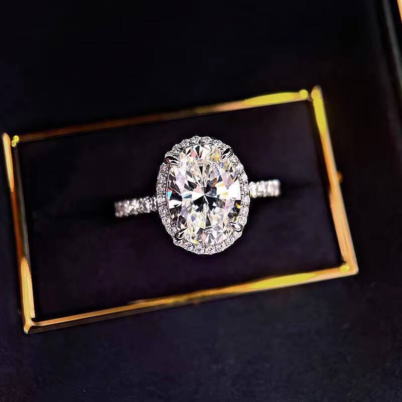 Wholesale S925 Sterling Silver Bridal Jewelry Ring 3Carat 5Carat Oval Shape Vvs1 D Color Moissanite Ring for Women Fine Jewelry