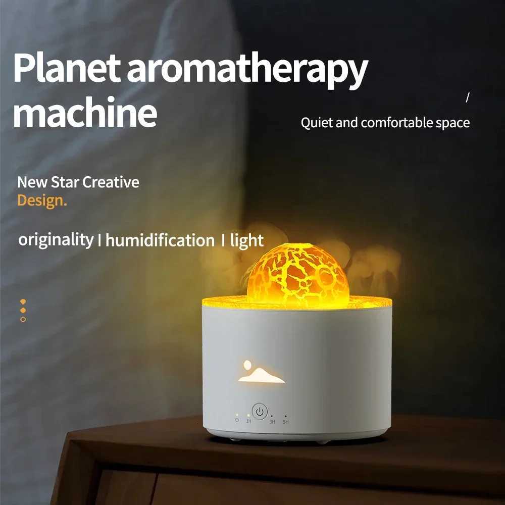 Fire Ara Volcano Diffuser Essential Oils for He Colorf Light Jellyfish Ring Flame Diffuser Air Humidifier Planet Fireball C251204