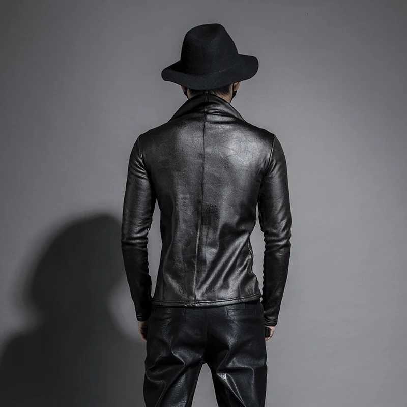 Autumn Winter Men Stand Collar Warm Fleece Lining Jacket Pullover Gothic Slim Fit Punk Coat Black Motorcycle Pu Leather JacketT251204