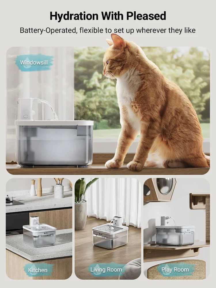 DownyPaws 25L Wireless Cat Water Fountain Battery Operated Automatic Pet Water Fountain with Motion Sensor Dog Water Dispenser M251204 - view 3